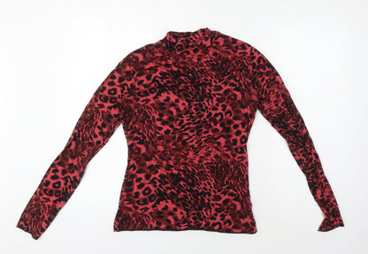 AllSaints Women's Red Animal Print Mock Neck Top