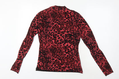 AllSaints Women's Red Animal Print Mock Neck Top