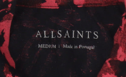 AllSaints Women's Red Animal Print Mock Neck Top