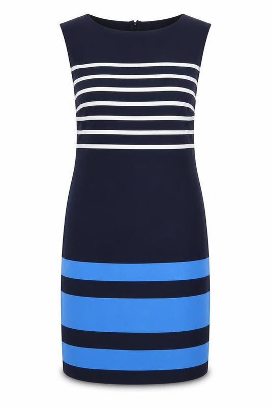 Front view of Red Herring Women's Blue Striped Sheath Dress, size 8
