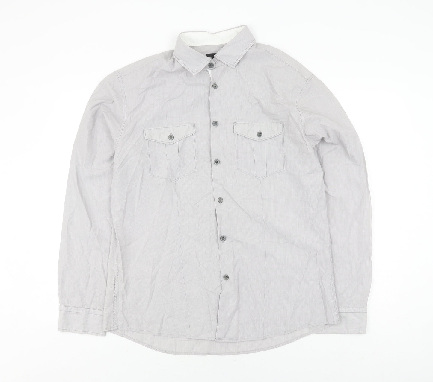 Marks and Spencer Men's Grey Striped Slim Fit Shirt