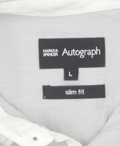 Marks and Spencer Men's Grey Striped Slim Fit Shirt