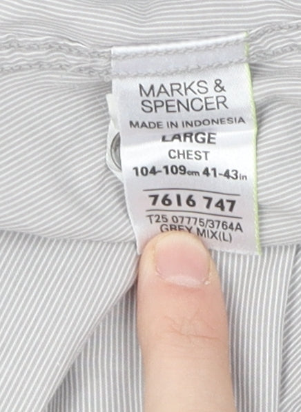 Marks and Spencer Men's Grey Striped Slim Fit Shirt