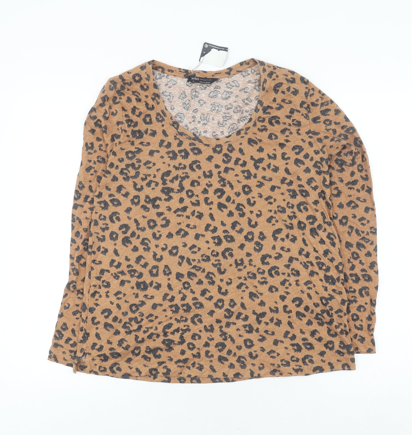 Marks & Spencer Brown Animal Print Scoop Neck T-Shirt, Size 10