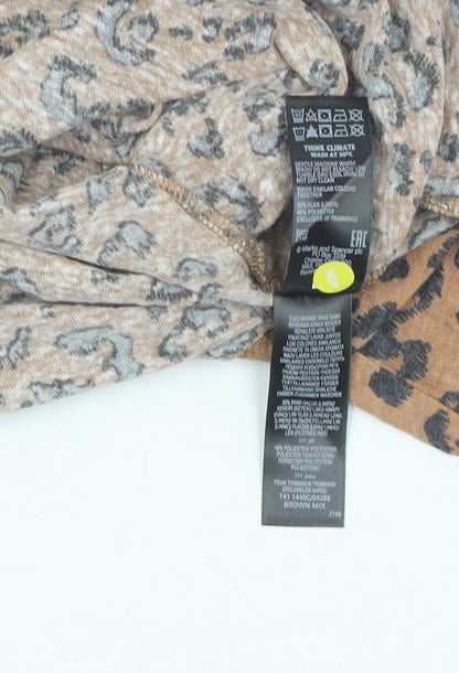 Marks & Spencer Brown Animal Print Scoop Neck T-Shirt, Size 10