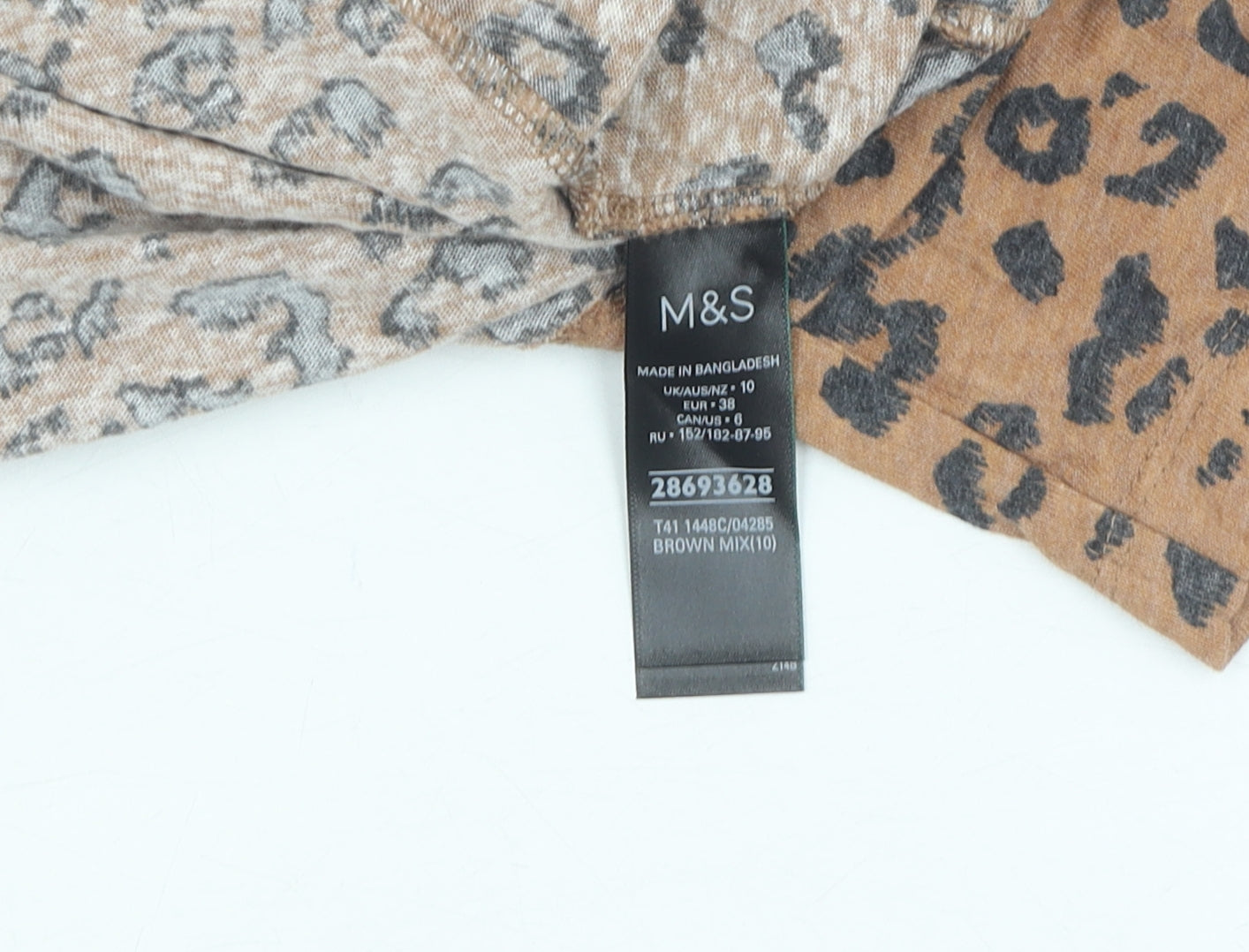 Marks & Spencer Brown Animal Print Scoop Neck T-Shirt, Size 10