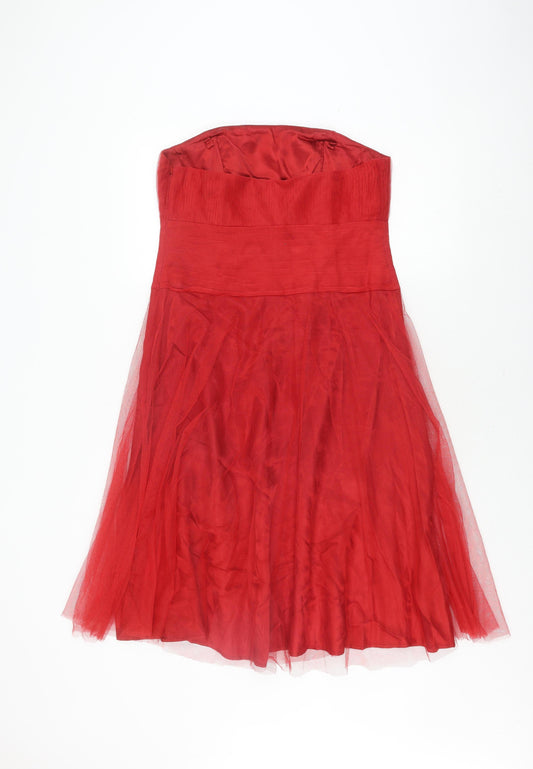 Debenhams Women's Red A-Line Strapless Dress - Size 12