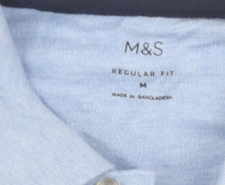 Marks and Spencer Men's Blue Polo Shirt - Medium