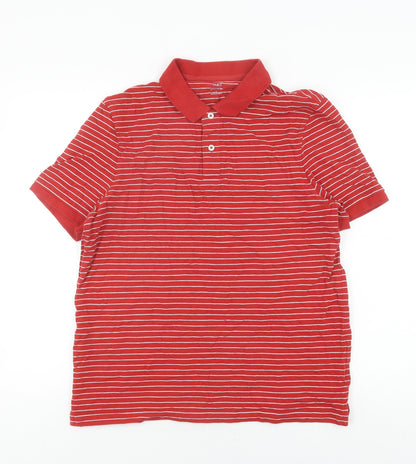 Marks and Spencer Men's Red Striped Polo Shirt L