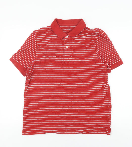 Marks and Spencer Men's Red Striped Polo Shirt L