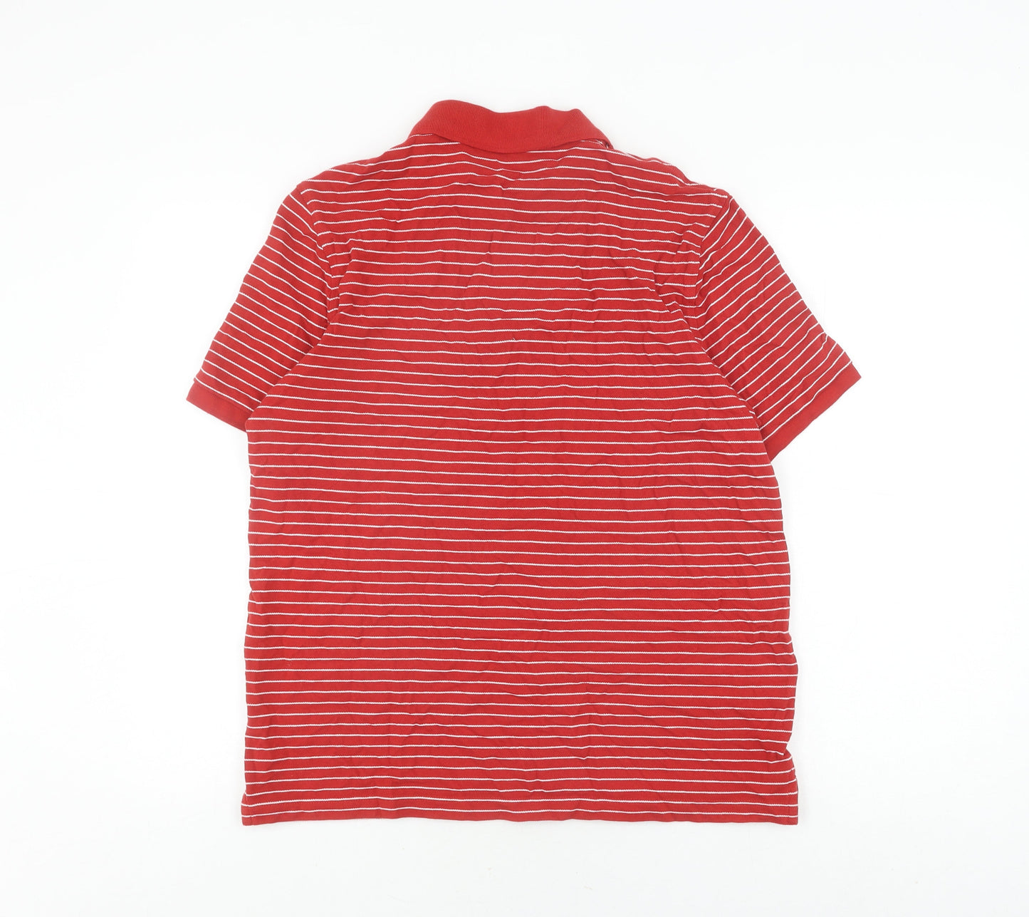 Marks and Spencer Men's Red Striped Polo Shirt L