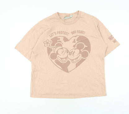 Womens UK Size XS Disney Beige Basic T-Shirt