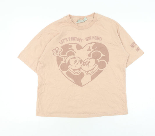 Womens UK Size XS Disney Beige Basic T-Shirt