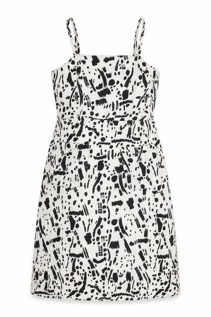 Front view of ASOS Women's Black White Animal Print Pinafore Dress UK 12