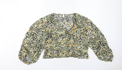 Womens UK Size L H&M Multicoloured Cropped Blouse