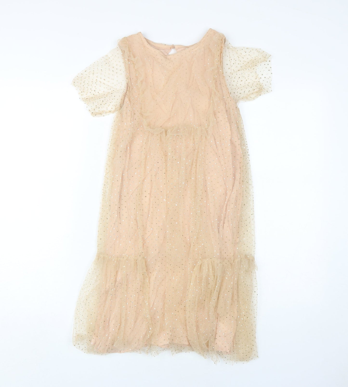 Zara Kids Beige Midi A-Line Party Dress, Age 11-12, Sparkling Delight