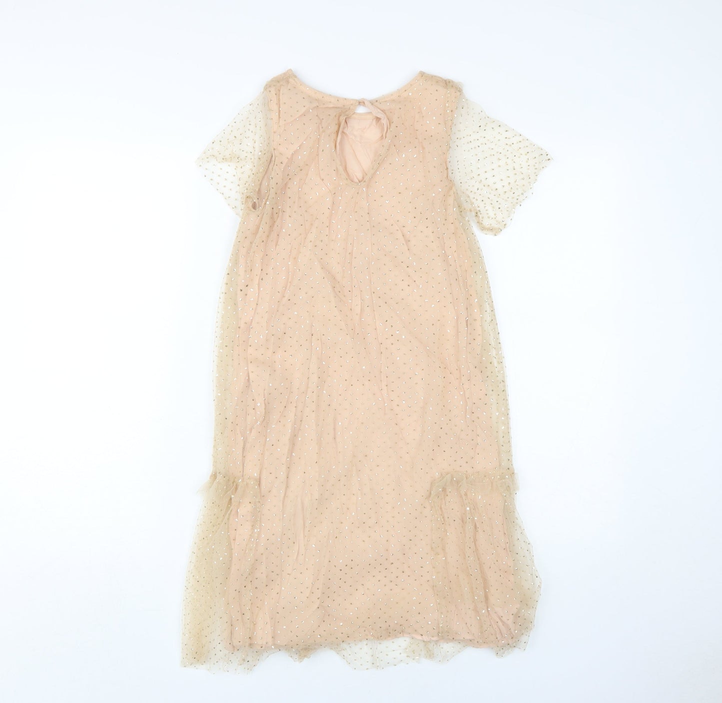 Zara Kids Beige Midi A-Line Party Dress, Age 11-12, Sparkling Delight