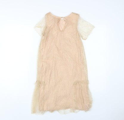 Zara Kids Beige Midi A-Line Party Dress, Age 11-12, Sparkling Delight