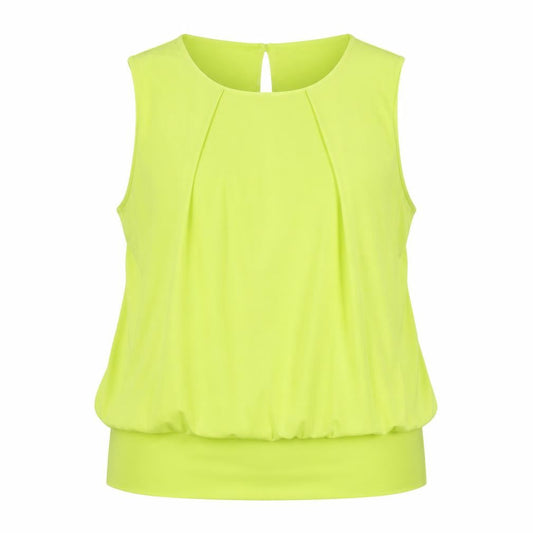 Front view of Roman Women's Yellow Sleeveless Round Neck Top