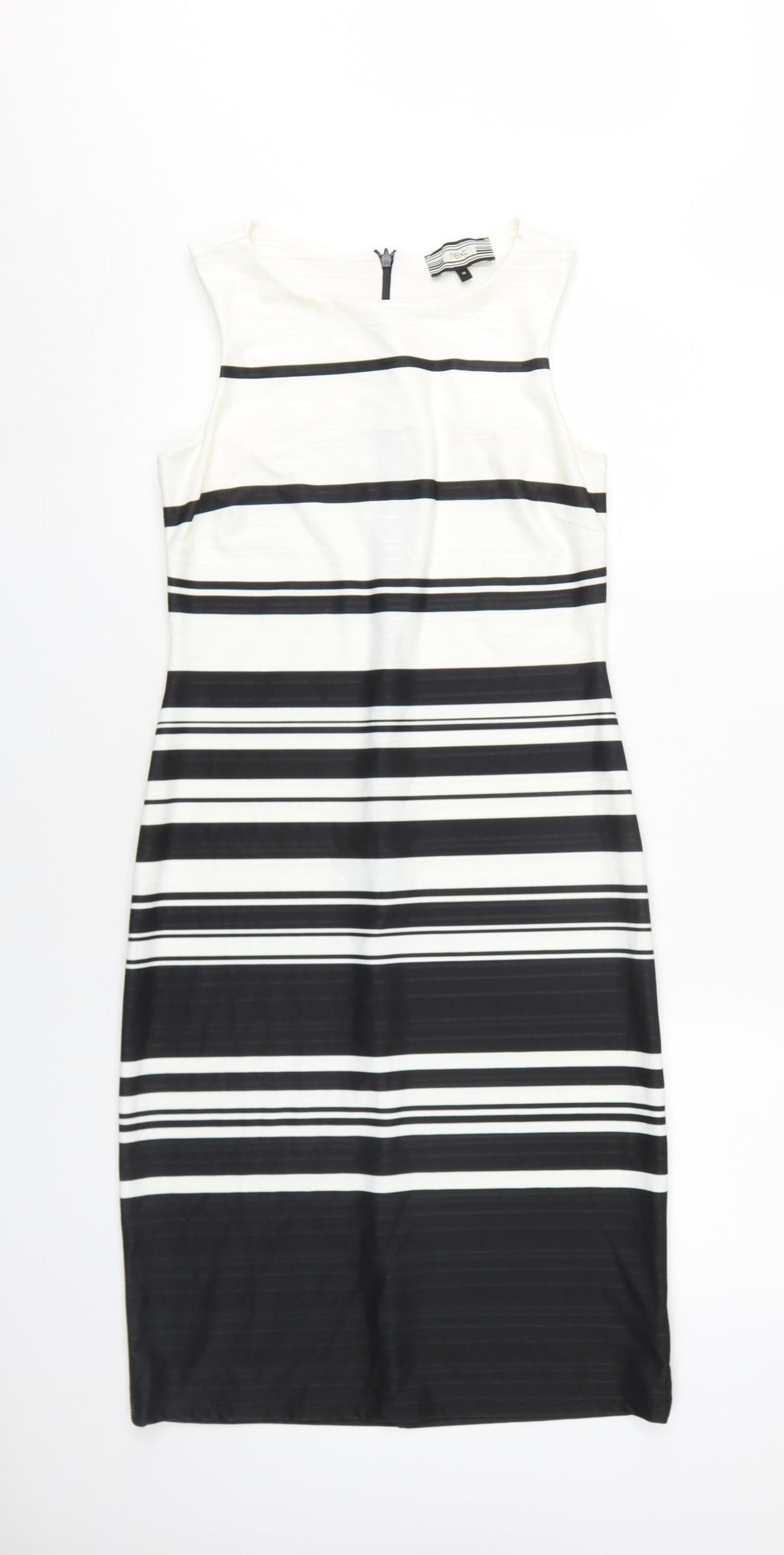 Next Women's Black Striped Sheath Dress Size 10