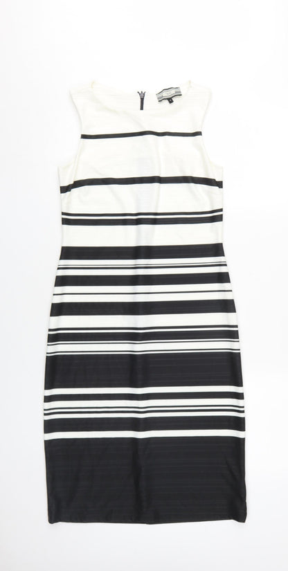 Next Women's Black Striped Sheath Dress Size 10