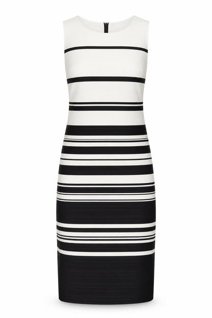 Next Women's Black Striped Sheath Dress Size 10