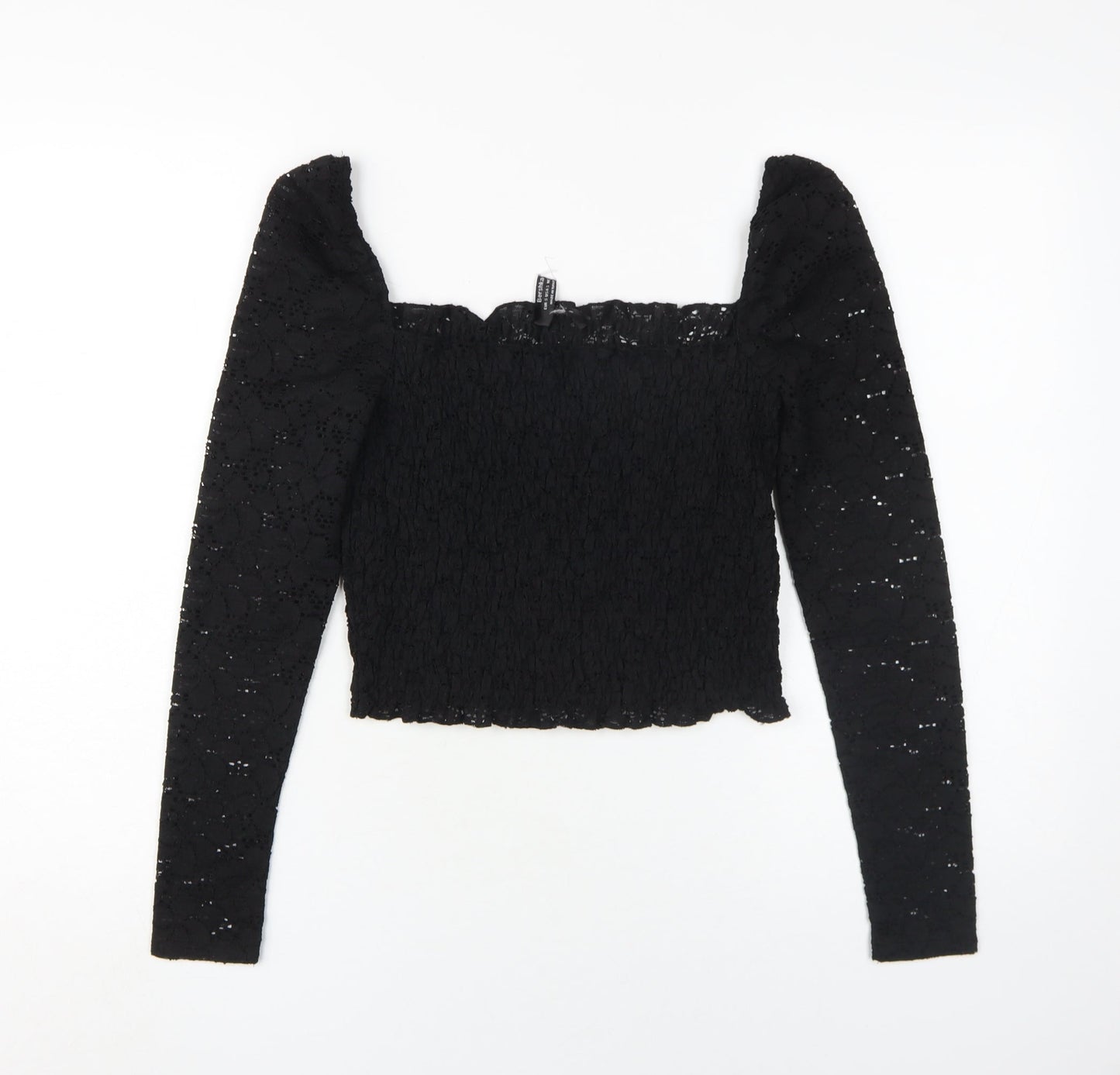 Womens UK Size S Bershka Black Cropped Blouse