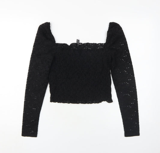 Bershka Women's Black Cropped Lace Blouse S