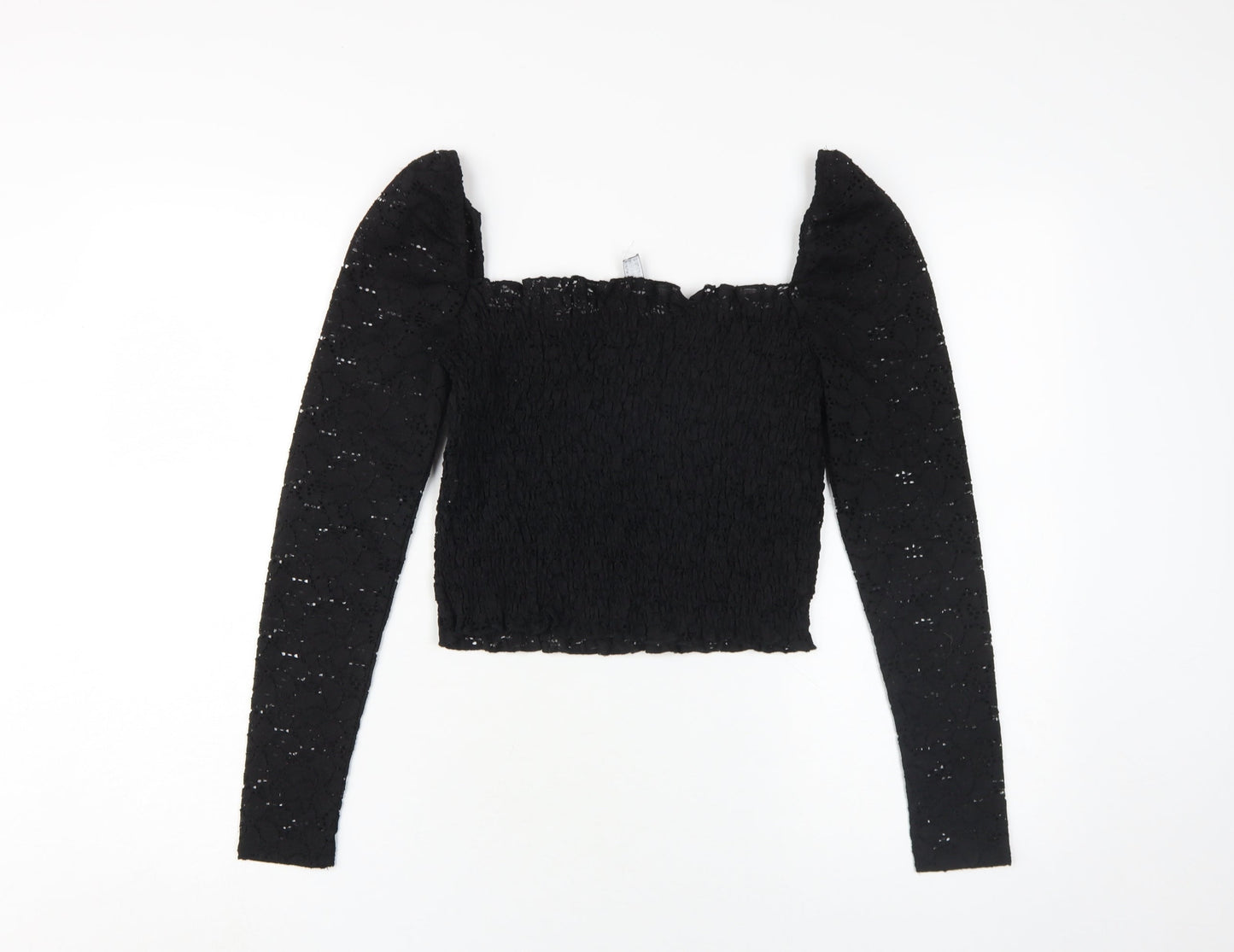 Womens UK Size S Bershka Black Cropped Blouse