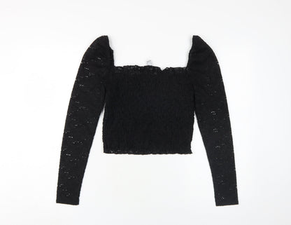 Womens UK Size S Bershka Black Cropped Blouse