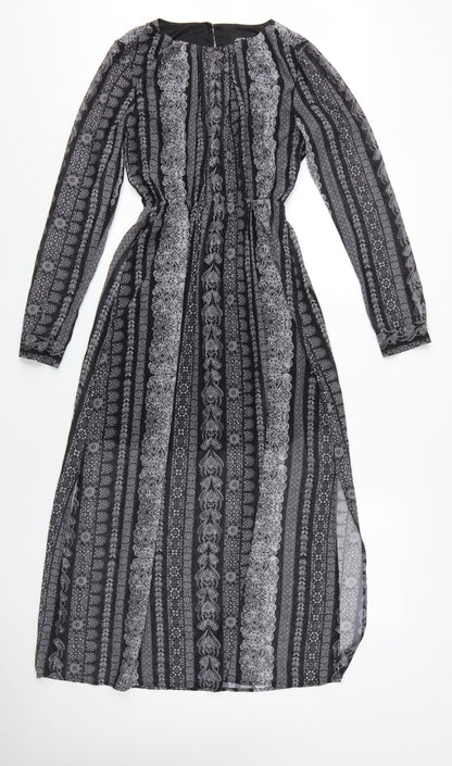Monki Women's Black Geometric A-Line Midi Dress