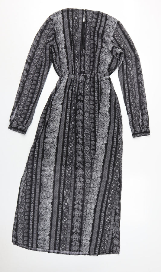 Monki Women's Black Geometric A-Line Midi Dress
