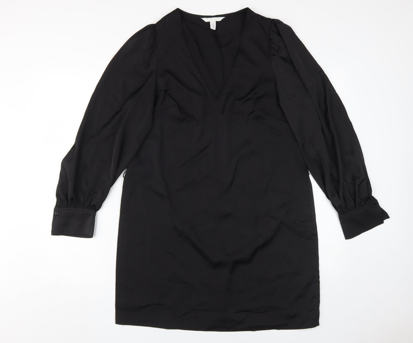 H&M Women's Black V-Neck Shift Dress Size 12