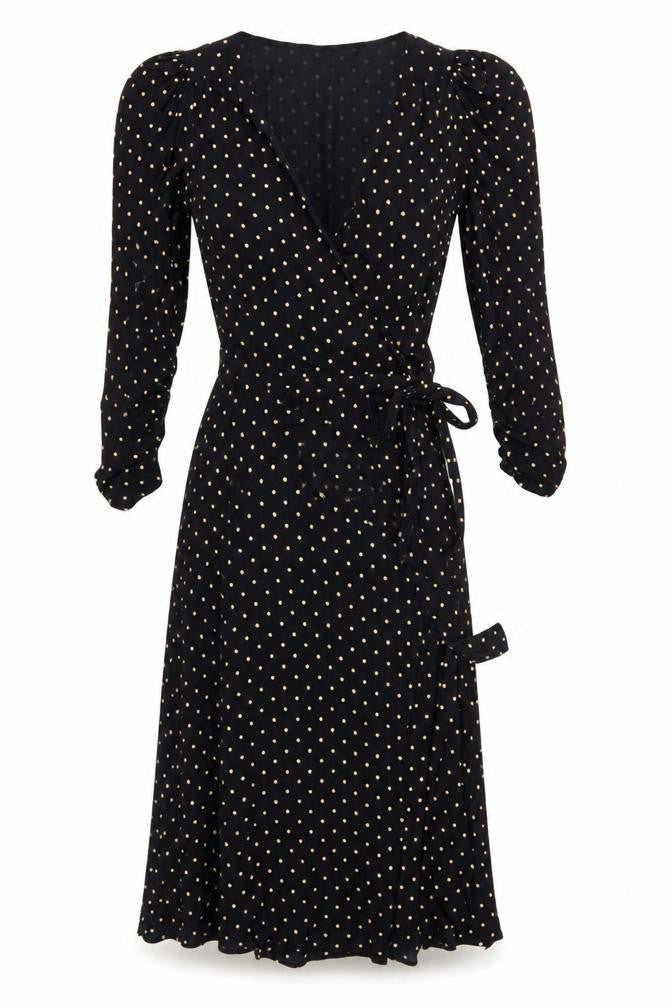 MNG Women's Black Polka Dot Wrap Dress Size 10