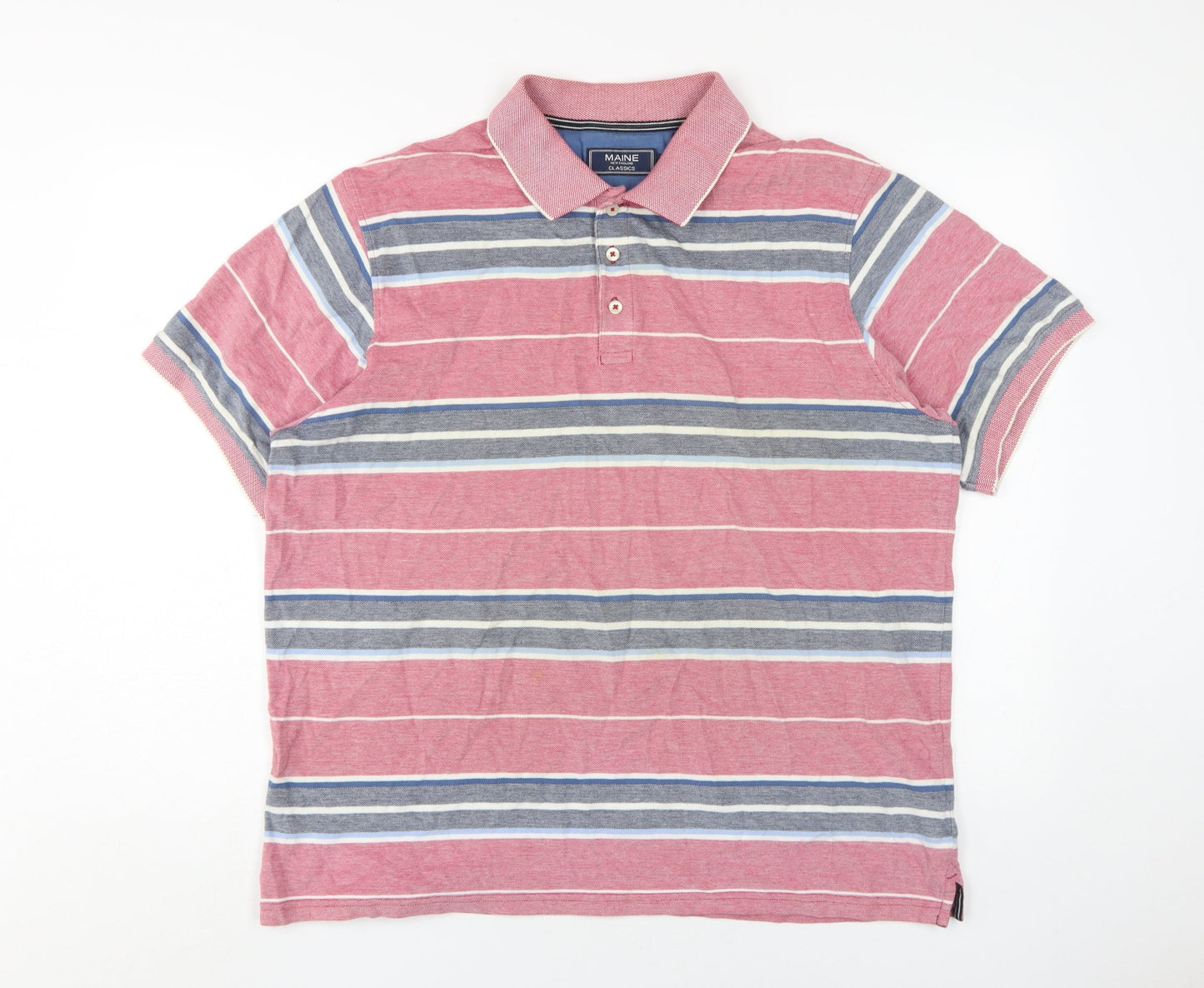 Maine Men's Red Striped Polo L Short Sleeve Cotton
