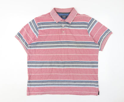 Maine Men's Red Striped Polo L Short Sleeve Cotton