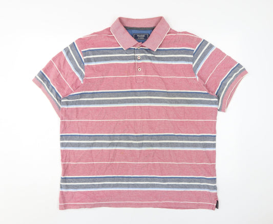 Maine Men's Red Striped Polo L Short Sleeve Cotton