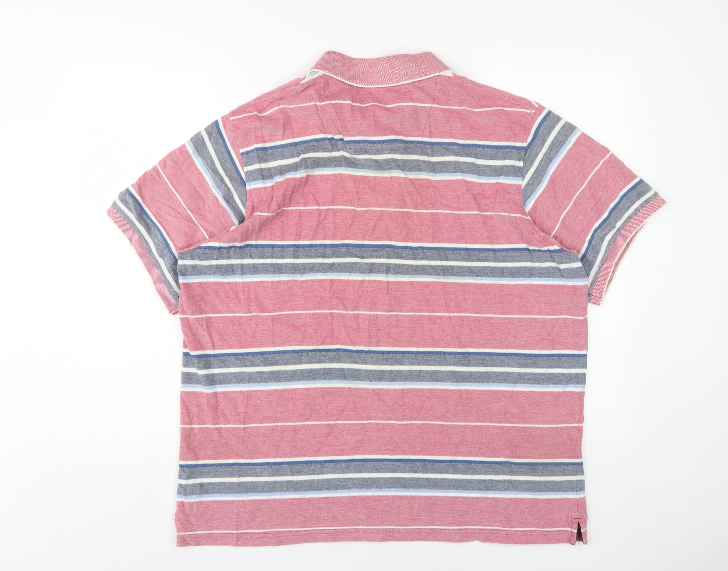 Maine Men's Red Striped Polo L Short Sleeve Cotton