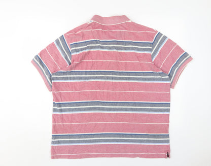 Maine Men's Red Striped Polo L Short Sleeve Cotton