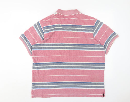 Maine Men's Red Striped Polo L Short Sleeve Cotton