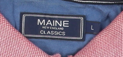 Maine Men's Red Striped Polo L Short Sleeve Cotton