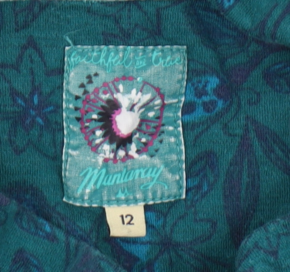 Maniamy Women's Green Floral Knit T-Shirt Size 12