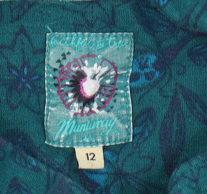 Maniamy Women's Green Floral Knit T-Shirt Size 12