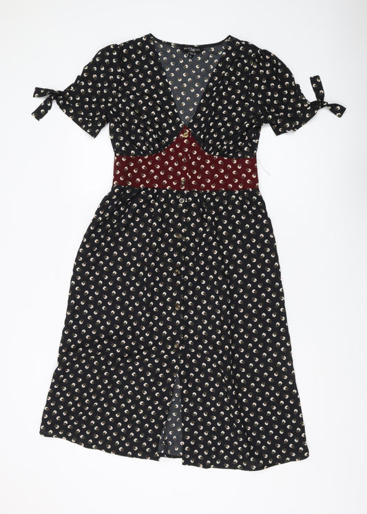 Brave Soul Women's Black Floral V-Neck Midi Dress XS