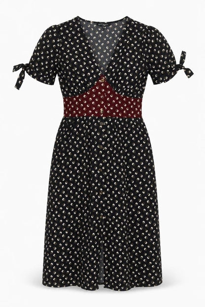 Brave Soul Women's Black Floral V-Neck Midi Dress XS