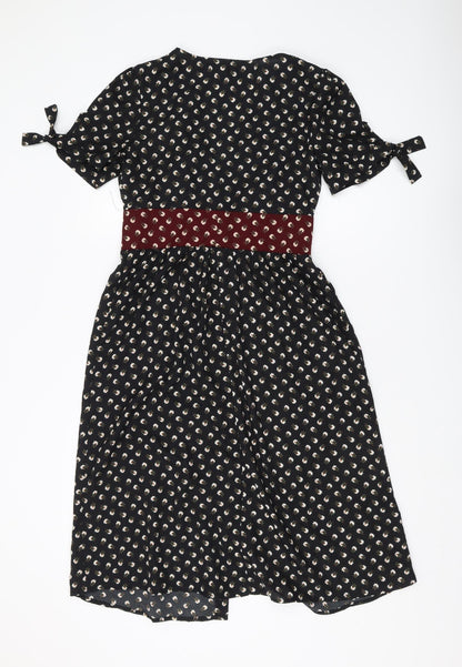Brave Soul Women's Black Floral V-Neck Midi Dress XS