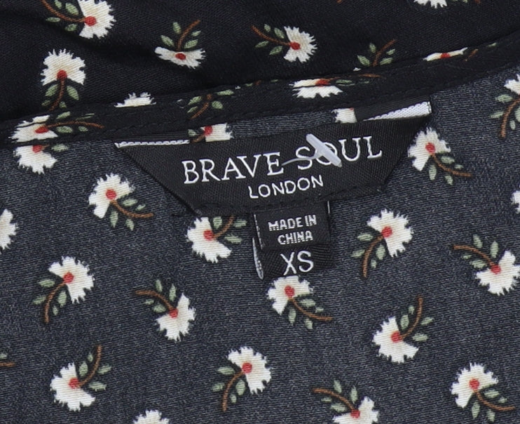 Brave Soul Women's Black Floral V-Neck Midi Dress XS