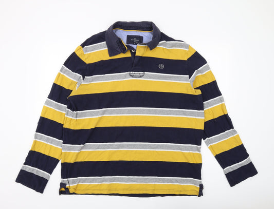 Marks and Spencer Men's Navy Yellow Striped Polo XL