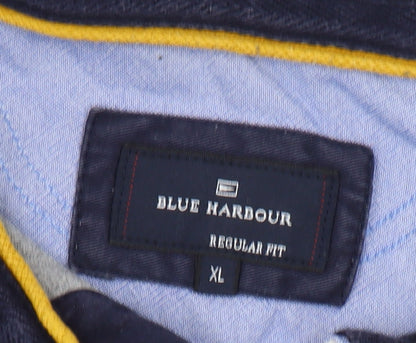 Marks and Spencer Men's Navy Yellow Striped Polo XL