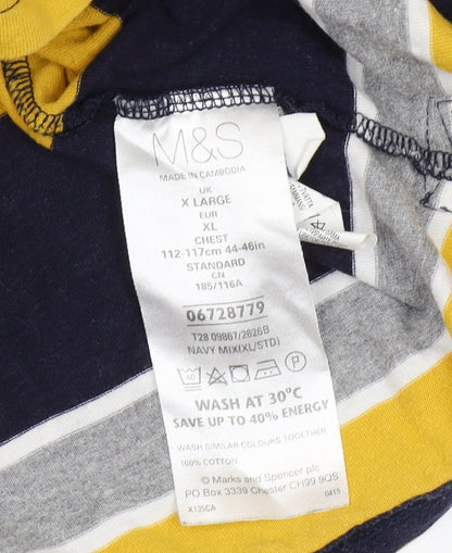 Marks and Spencer Men's Navy Yellow Striped Polo XL